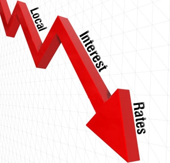 plummeting arrow with local interest rates