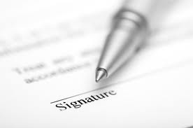 signature line on a Release form with pen - California contract law