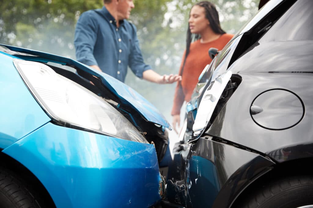 two motorists trying to establish fault after an accident